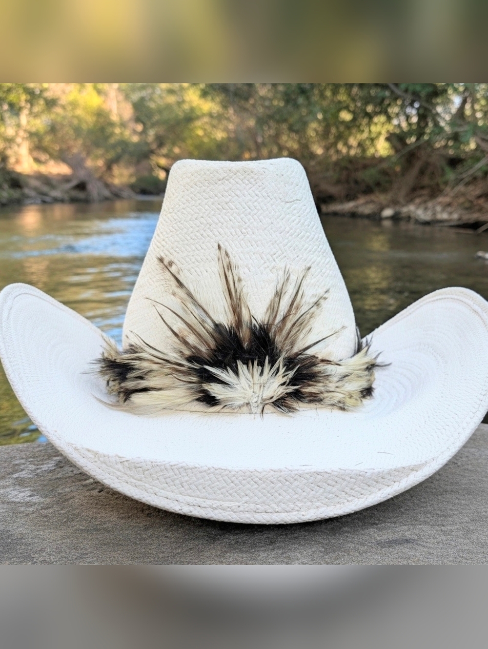 Men's Stetson Straw Cowboy Hat "Roadrunner" 7, Vintage With New Feather Hat Band